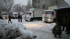Восьмой российский конвой с гуманитарной помощью прибыл в Донецк Восьмой российский конвой с гуманитарной помощью прибыл в Донецк