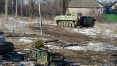 Трофейная украинская военная техника на окраине Дебальцева. Архивное фото Трофейная украинская военная техника на окраине Дебальцева. Архивное фото