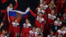 Представители России во время парада атлетов и членов национальных делегаций на церемонии закрытия I Европейских игр в Баку Представители России во время парада атлетов и членов национальных делегаций на церемонии закрытия I Европейских игр в Баку
