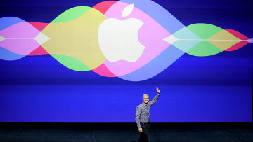 Генеральный директор Apple Тим Кук во время презентации в Сан-Франциско. Архивное фото.