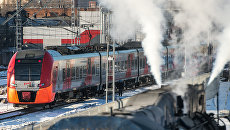 Модернизированный электропоезд Ласточка в депо Подмосковная для Московского центрального кольца Модернизированный электропоезд Ласточка в депо Подмосковная для Московского центрального кольца