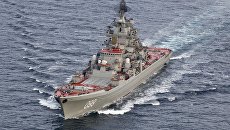 Тяжелый атомный ракетный крейсер Петр Великий во время прохода авианосной группы Северного флота России в Норвежском море Тяжелый атомный ракетный крейсер Петр Великий во время прохода авианосной группы Северного флота России в Норвежском море