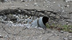 Неразорвавшийся снаряд РСЗО Град в Донецке. Архивное фото Неразорвавшийся снаряд РСЗО Град в Донецке. Архивное фото