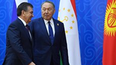 Президент Узбекистана Шавкат Мирзиеев и президент Казахстана Нурсултан Назарбаев на саммите ШОС в Астане. 9 июня 2017 Президент Узбекистана Шавкат Мирзиеев и президент Казахстана Нурсултан Назарбаев на саммите ШОС в Астане. 9 июня 2017