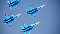 Выступление пилотажной группы ВКС России Русские витязи. Архивное фото Выступление пилотажной группы ВКС России Русские витязи. Архивное фото
