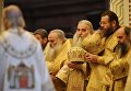 Священнослужители во время богослужения в день открытия XXVI Международных Рождественских чтений в кафедральном соборном Храме Христа Спасителя в Москве Священнослужители во время богослужения в день открытия XXVI Международных Рождественских чтений в кафедральном соборном Храме Христа Спасителя в Москве