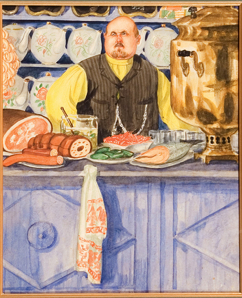 Трактирщик, 1920. Серия акварелей. Воспроизведена в альбоме Русь. Русские типы Б.М. Кустодиева. Петроград, изд. Аквилон, 1923. Бумага, акварель, графитный карандаш. НИМ РАХ. Музей-квартира И.И. Бродского Трактирщик, 1920. Серия акварелей. Воспроизведена в альбоме Русь. Русские типы Б.М. Кустодиева. Петроград, изд. Аквилон, 1923. Бумага, акварель, графитный карандаш. НИМ РАХ. Музей-квартира И.И. Бродского