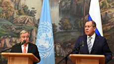 Генеральный секретарь ООН Антониу Гутерреш и министр иностранных дел РФ Сергей Лавров. Архивное фото Генеральный секретарь ООН Антониу Гутерреш и министр иностранных дел РФ Сергей Лавров. Архивное фото