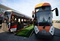 Трамвайные вагоны моделей 71-415 (справа) и 71-412, произведенные корпорацией Уралвагонзавод, на Международной промышленной выставке Иннопром - 2018 в Екатеринбург-ЭКСПО Трамвайные вагоны моделей 71-415 (справа) и 71-412, произведенные корпорацией Уралвагонзавод, на Международной промышленной выставке Иннопром - 2018 в Екатеринбург-ЭКСПО