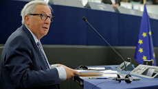 Президент Еврокомиссии Жан-Клод Юнкер во время выступления в Европарламенте. 12 сентября 2018 Президент Еврокомиссии Жан-Клод Юнкер во время выступления в Европарламенте. 12 сентября 2018