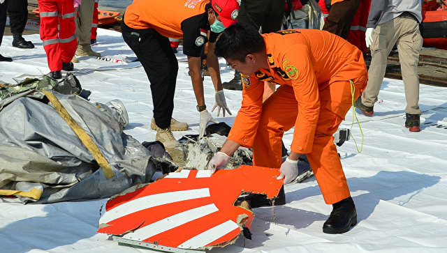 Обломки потерпевшего крушение самолета авиакомпании Lion Air в Индонезии. Архивное фото